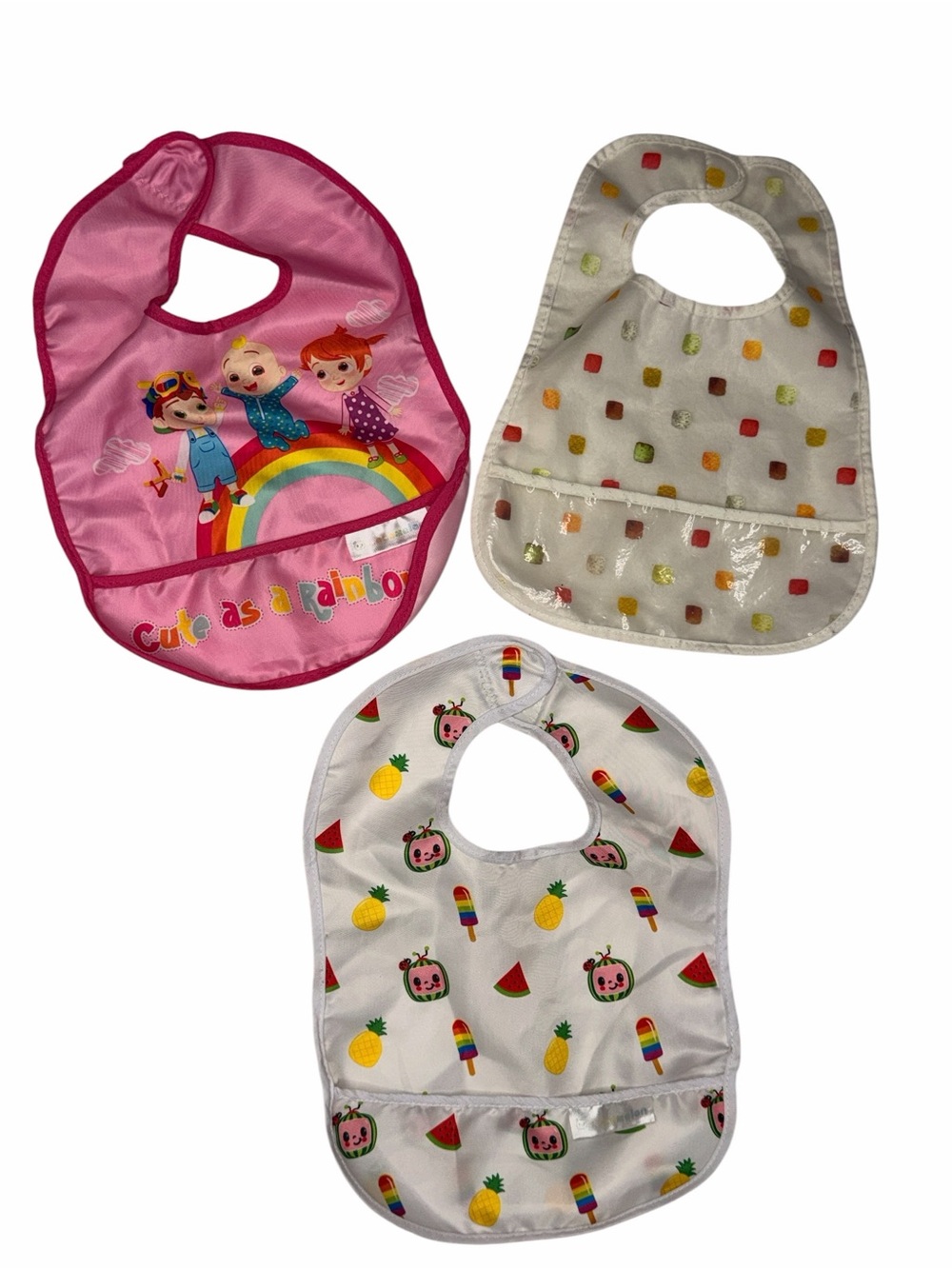 CoComelon Baby Bibs 3-Piece Water Resistant Crumb Pocket Bundle